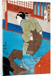 Woman tying her obi by Utagawa Kunisada