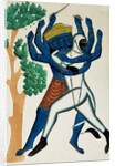 Hanuman Struggling with Ravana. Calcutta, India, late 19th century by Unknown