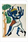 Hanuman Struggling with Ravana. Calcutta, India, late 19th century by Unknown