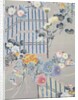 Detail from a kimono depicting flowers and bamboo fences by Anonymous