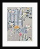 Detail from a kimono depicting flowers and bamboo fences by Anonymous