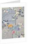 Detail from a kimono depicting flowers and bamboo fences by Anonymous