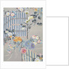 Detail from a kimono depicting flowers and bamboo fences by Anonymous