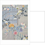 Detail from a kimono depicting flowers and bamboo fences by Anonymous