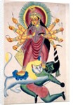 Kalighat painting of Durga Killing Mahishasura. Calcutta, India, mid-19th century by Unknown