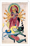 Kalighat painting of Durga Killing Mahishasura. Calcutta, India, mid-19th century by Unknown