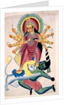 Kalighat painting of Durga Killing Mahishasura. Calcutta, India, mid-19th century by Unknown