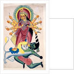 Kalighat painting of Durga Killing Mahishasura. Calcutta, India, mid-19th century by Unknown