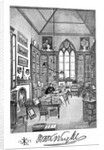 Bookplate depicting a man in a Victorian study by Alan Wright