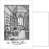 Bookplate depicting a man in a Victorian study by Alan Wright