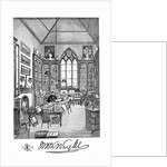 Bookplate depicting a man in a Victorian study by Alan Wright
