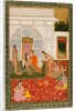 A couple with female attendants and musicians by Unknown