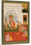 A couple with female attendants and musicians by Unknown