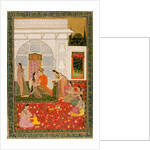 A couple with female attendants and musicians by Unknown