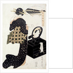 A geisha standing in front of dressing mirror. Yeizan, Japan, 1815 by Eisan