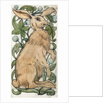 Seated hare and fruiting foliage by William Frend De Morgan