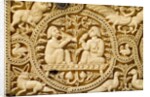 Casket carved with views of musicians & drinkers, detail by Anonymous