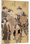 The Courtesan Senzan of Choji-ya with Attendants Yasoji and Isoji, and the Courtesan Ogino of Ogi-ya with Attendants Isami and Susami by Katsukawa Shuncho