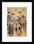 The Courtesan Senzan of Choji-ya with Attendants Yasoji and Isoji, and the Courtesan Ogino of Ogi-ya with Attendants Isami and Susami by Katsukawa Shuncho