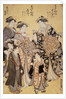 The Courtesan Senzan of Choji-ya with Attendants Yasoji and Isoji, and the Courtesan Ogino of Ogi-ya with Attendants Isami and Susami by Katsukawa Shuncho