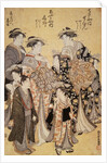The Courtesan Senzan of Choji-ya with Attendants Yasoji and Isoji, and the Courtesan Ogino of Ogi-ya with Attendants Isami and Susami by Katsukawa Shuncho