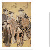 The Courtesan Senzan of Choji-ya with Attendants Yasoji and Isoji, and the Courtesan Ogino of Ogi-ya with Attendants Isami and Susami by Katsukawa Shuncho