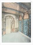 Main entrance showing panelled ceiling and tiled wall by Hector Guimard