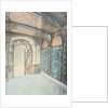 Main entrance showing panelled ceiling and tiled wall by Hector Guimard