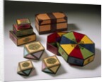 Group of multicoloured Korean boxes by Jin-sun Kim