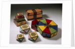 Group of multicoloured Korean boxes by Jin-sun Kim
