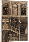 Panelled interior with staircase by Anonymous