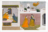 Usha looking at portraits. Kangra, India, early 19th century by Unknown