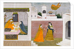 Usha looking at portraits. Kangra, India, early 19th century by Unknown