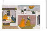 Usha looking at portraits. Kangra, India, early 19th century by Unknown
