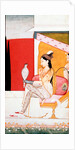 The Lady with the Hawk;  Illustration to the Musical Mode Ragini Vasant;  Indian (Gular, Punjab Hills);  c.1750.Watercolour on paper. by Unknown