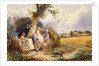 Young Gleaners Resting by a Stile by Miles Birket Foster