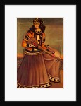 Lady sitting on a dais playing a sort of lute. Tehran, Iran, Qajar dynasty, 19th century by Unknown