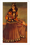 Lady sitting on a dais playing a sort of lute. Tehran, Iran, Qajar dynasty, 19th century by Unknown