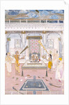 Raja Madho Singh worshipping at a Krishna shrine by Unknown