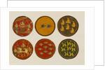 Six playing cards from a set of 121. Kurnaul, India, 19th century by Unknown
