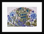 Dish design with Persian foliage, snake and lion by William De Morgan