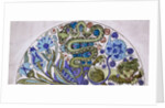 Dish design with Persian foliage, snake and lion by William De Morgan