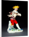Harlequin with a hurdy-gurdy and a pug dog by Johann Joachim Kändler