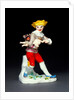 Harlequin with a hurdy-gurdy and a pug dog by Johann Joachim Kändler