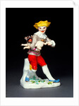Harlequin with a hurdy-gurdy and a pug dog by Johann Joachim Kändler