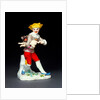 Harlequin with a hurdy-gurdy and a pug dog by Johann Joachim Kändler