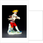 Harlequin with a hurdy-gurdy and a pug dog by Johann Joachim Kändler