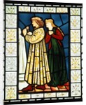 Stained glass panel depicting a scene from King Rene's honeymoon by Edward Coley Burne Jones