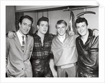 Eddie Cochran (2nd left) with John Barry, Adam Faith and Gene Vincent by Harry Hammond