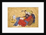 Lovers embracing and drinking wine by Afzal al-husaini